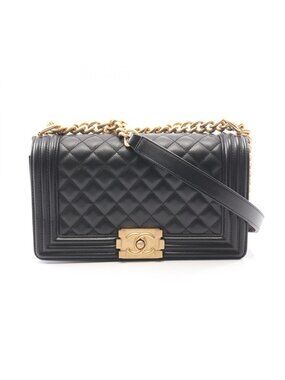 Chanel Shoulder Bag Boy Black Caviar Leather Boy Chain